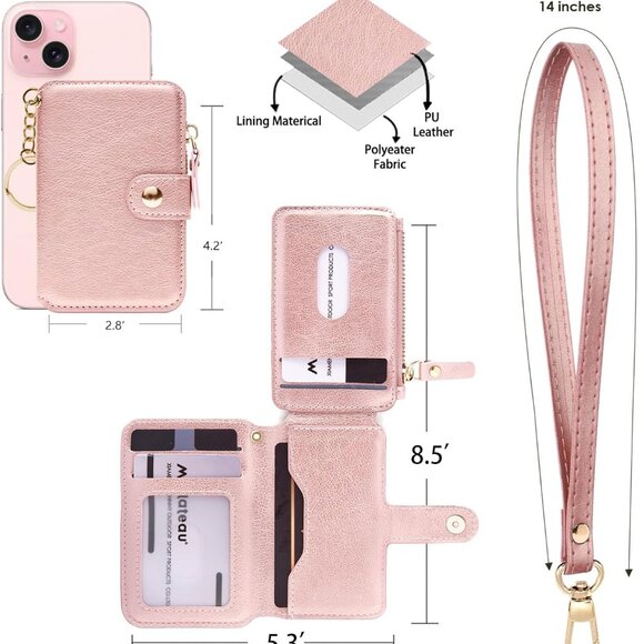 Card Holder, Womens Wallet PU Leather Keychain Wallet Wristlet With Zipper Coin - Picture 3 of 9